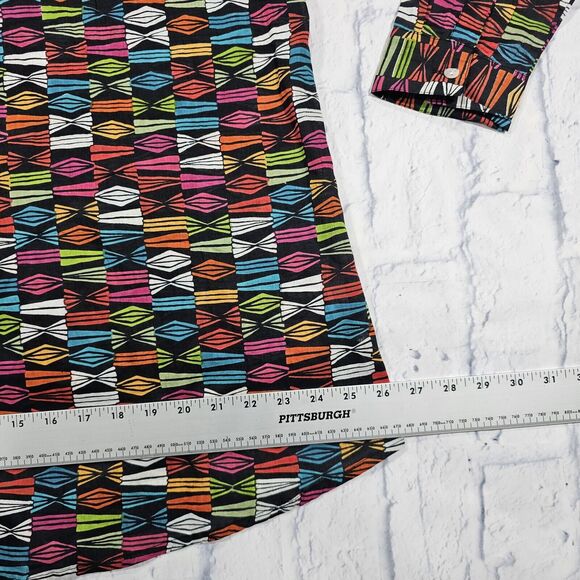 KikiSol WOMENS SIZE L Multicolor Art Boho Tunic Boyfriend Shirt Button Sheer - Picture 3 of 10